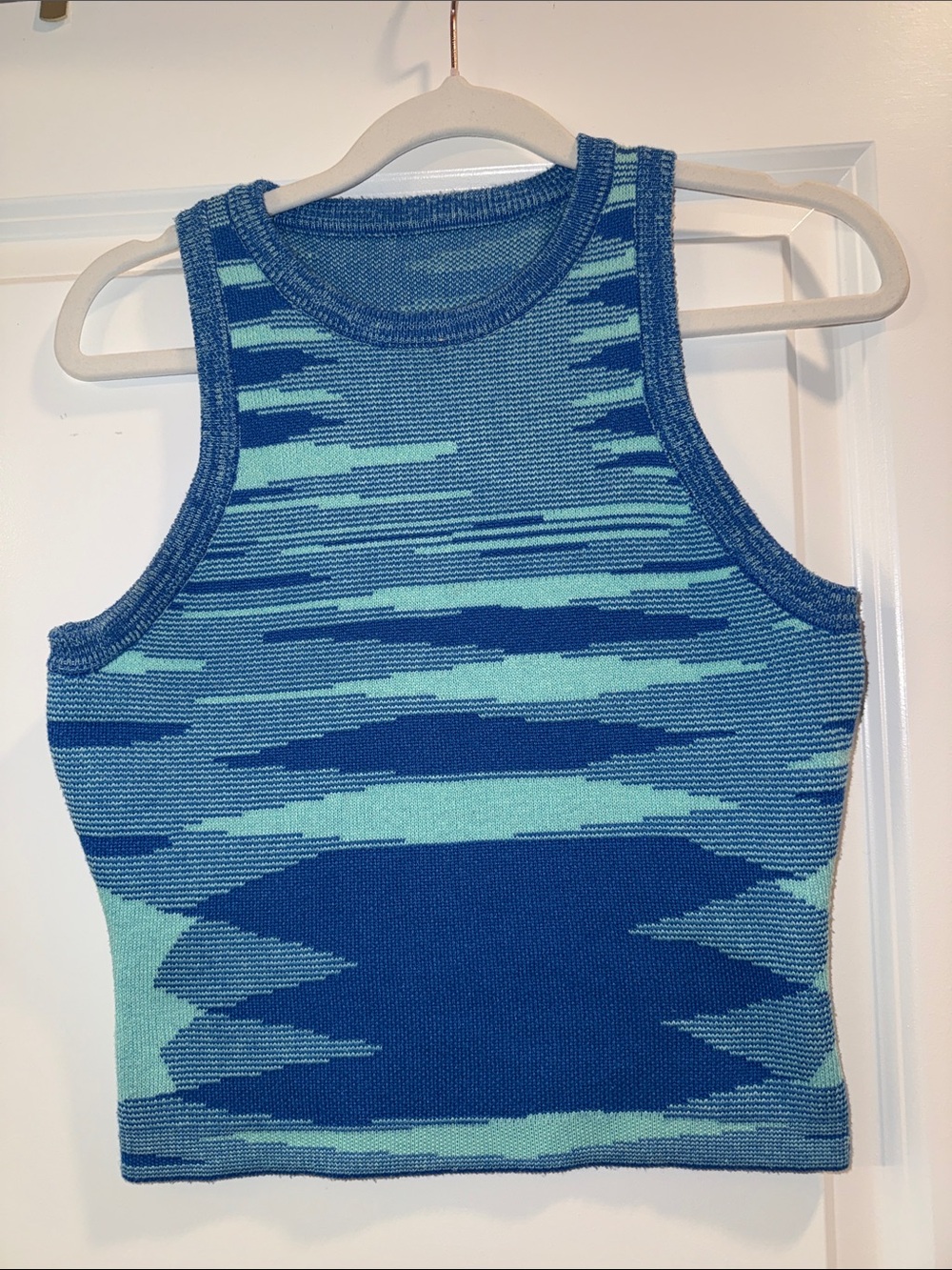 Colorful Natalie Blue Patterned Knit Tank Top - Women